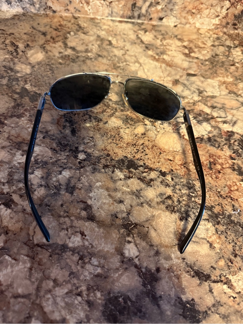 Prada Men's Silver Metal Aviator Sunglasses with Black Lenses